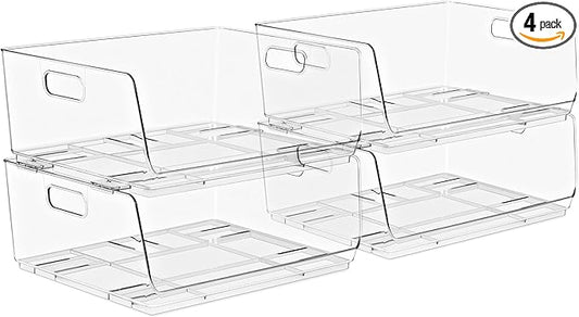 Sorbus Stackable Storage Bins Open Front - Pantry Bins for Storage and Organization - Acrylic Stackable Bins for Kitchen - Clear Pantry Organizer Bin (Large 4 Pack)