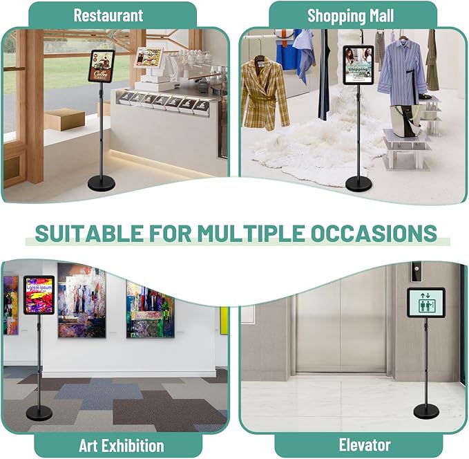 Adjustable Poster Sign Stand Holder,Heavy Duty Snap Open Aluminum Pedestal Floor Standing Sign Holder Vertical and Horizontal View Sign Displayed,Advertising Display Stand (Black, 8.5x11inches)