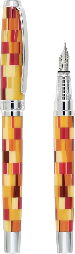 Xezo Urbanite Fine Point Fountain Pen. Retro Red, Yellow, Orange, and Cream Colors with Chrome Plating. Limited Edition and Serialized. No Two Alike
