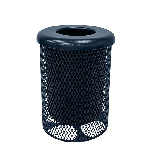 RFT-DBL Heavy Duty 32 Gallon Round Trash Receptacle, Liner Included, Dark Blue with Flat Top, Made in America