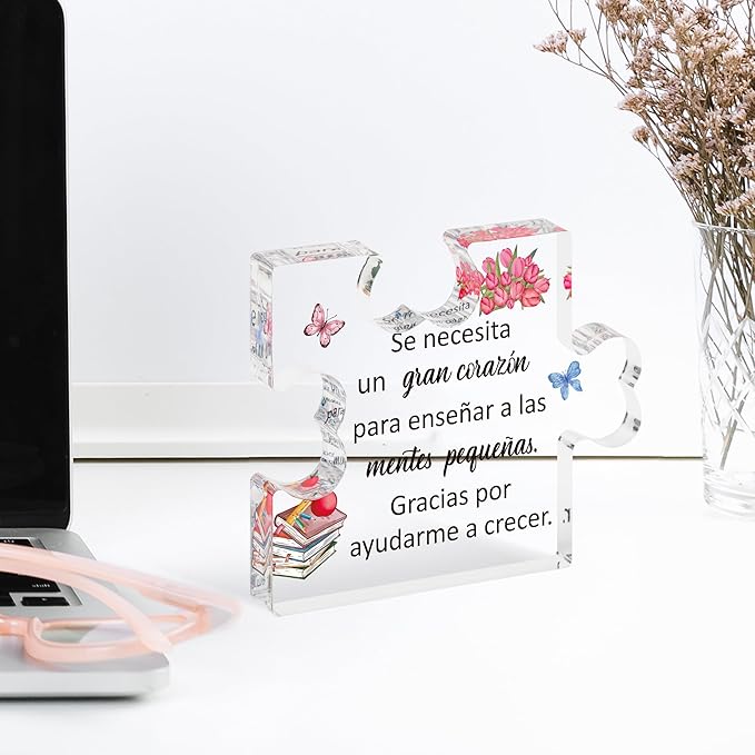 Yopyame Spanish Teacher Appreciation Gifts - Regalos para Maestra Acrylic Gifts Teacher’s Day Engraved Acrylic Puzzle Plaque End of Year Graduation Christmas Birthday Thanksgiving Gifts for Teacher