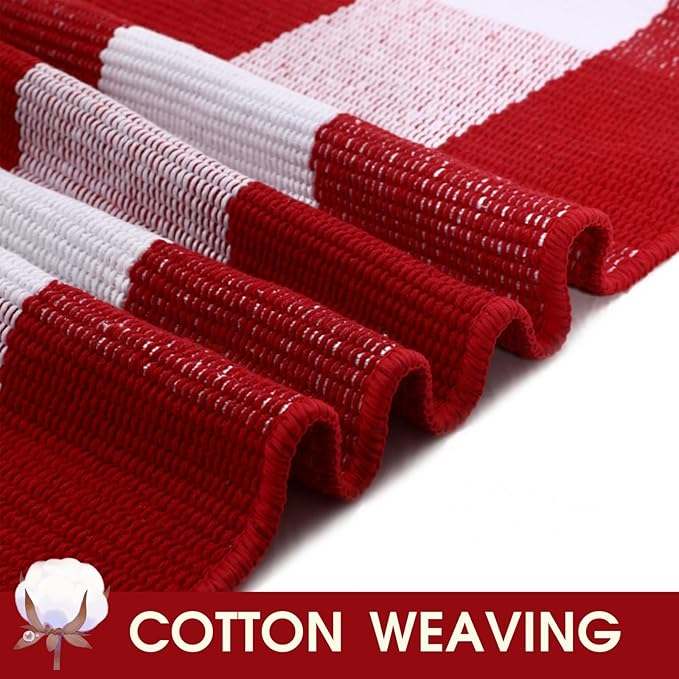 Christmas Red and White Plaid Rug 8x10 ft, Extra Large Cotton Hand-Woven Buffalo Check Area Rug for Living Room, Bedroom, Patio, Christmas Holiday Farmhouse Decor, Washable Outdoor Indoor Carpet