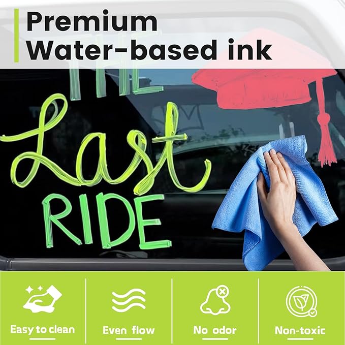 Jumbo Chalk Markers for Windows Washable, 8 Macaron Colors Liquid Chalk Pens Erasable with 10mm Thick Tips for Auto, Glass, Mirror, Poster, Bistro, Blackboard, Car of DIY