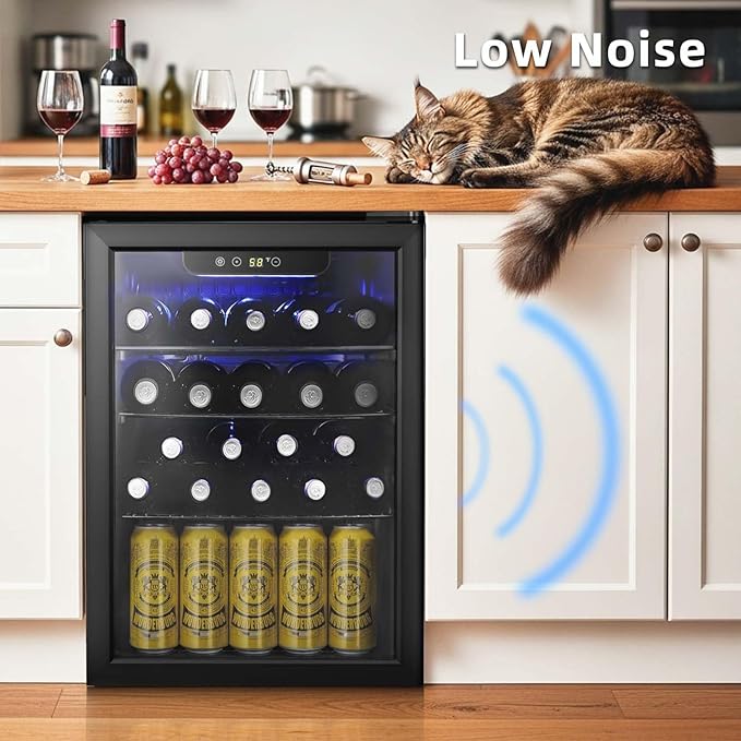 Antarctic Star 24 Bottle Wine Cooler Beverage Refrigerator Small Mini Wine Cellar Beer Soda Clear Glass Door Bar Fridge Quiet Operation Compressor Adjust Temp Control Freestanding, 2.5 Cu. Ft