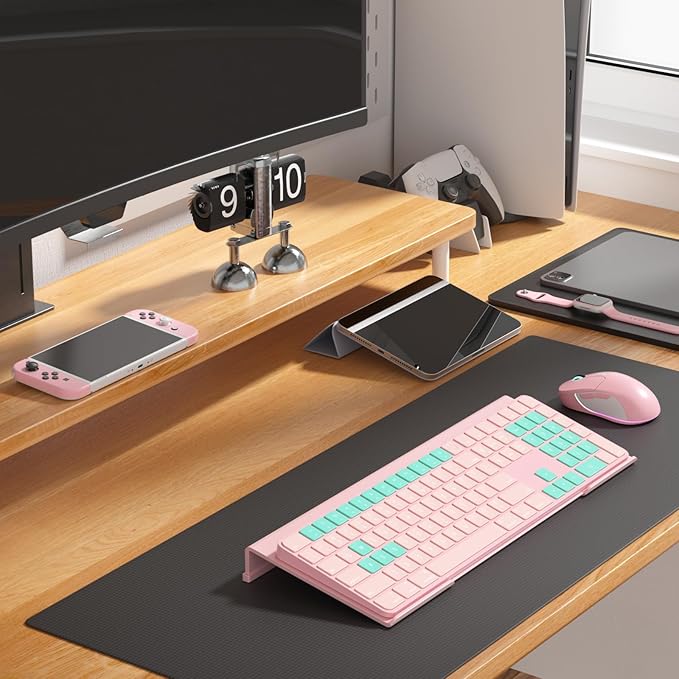 WINFFOR Comfortable Computer Keyboard Stand - Ergonomic Keyboard Riser Acrylic Tilted Keyboard Holder for Easy Typing&Working at Home Office - Fits All Keyboard Sizes - 17'' Wide (Lightpink)