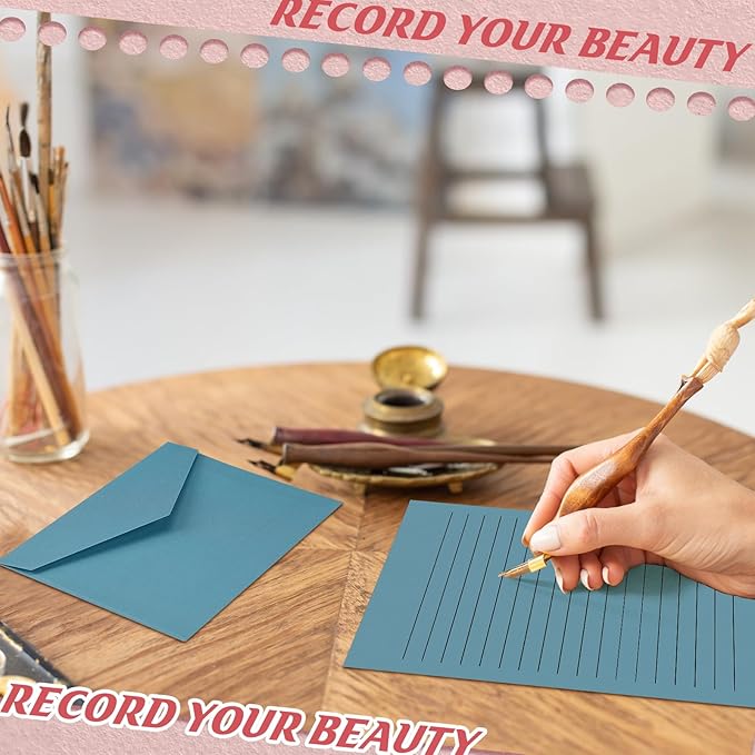 100 Pcs Stationery Lined Stationery Paper and Envelopes Set Includes 50 Letter Writing Paper and 50 Envelope for Office, 5.5 x 8.25 Inch(Morandi)