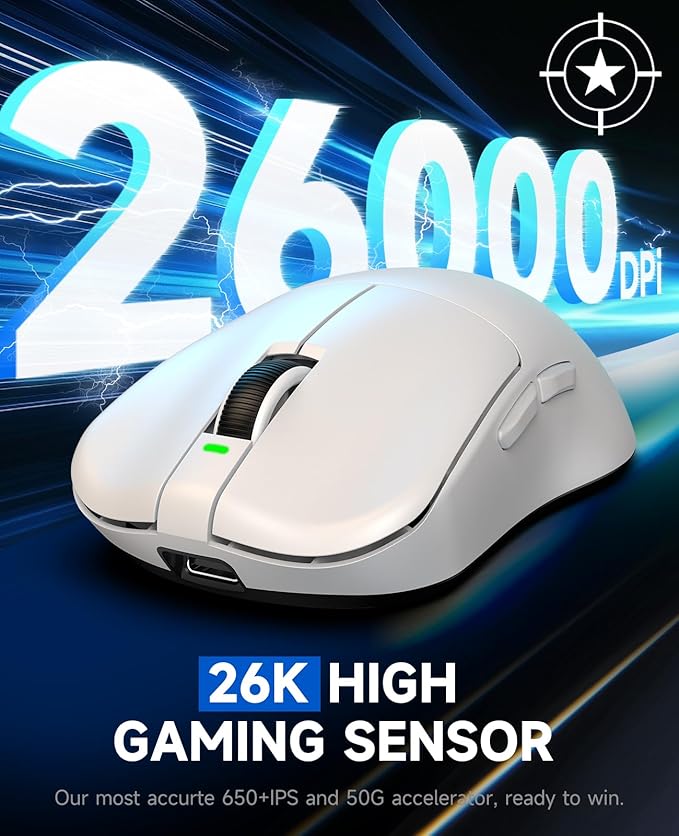 VGN F1 MOBA Wireless Gaming Mouse, 4K Polling Wired/Wireless Gamer Mice with 26K Optical Sensor, 55g Lightweight, 200h Battery Life, 6 Programmable Buttons, USB-C Charging, for PC/Mac/Laptop - White