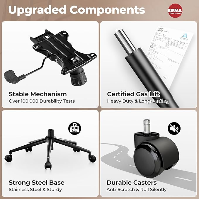 ovios Home Office Chair, Mid-Century Modern Faux PU Leather Chairs with Lumbar Support Comfy Thick Cushion, High Back Ergonomic Swivel Rolling Executive Armchair (Dark Brown, PU Leather)