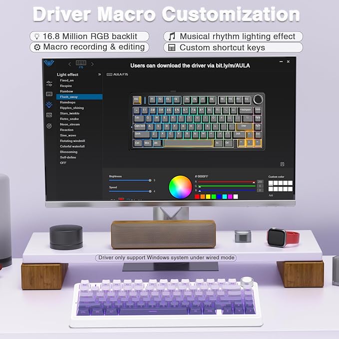 AULA F75 Pro Wireless Mechanical Keyboard,75% Hot Swappable Custom Keyboard,RGB Backlit,Pre-lubed Linear Switches,Side Printed PBT Keycaps Mechanical Gaming Keyboards,Gradient Purple
