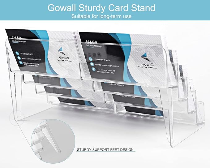 Business Card Holder, 8 Pocket Acrylic Business Card Holder for Desk Clear Business Card Stand Desktop Business Card Holders Plastic Business Card Display for Exhibition, Home and Office, 2 PCS