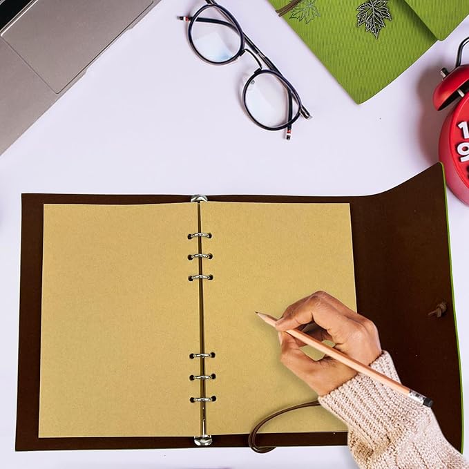 HARDCOVER JOURNAL Writing Notebook - Antique Handmade HARDCOVER Bound Daily Notepad, Vintage Leaf Series, (Leaves, Dark Green)