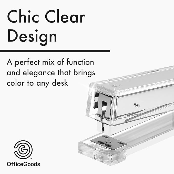 OfficeGoods Acrylic Stapler – Aesthetic & Durable Silver Desk Staple for Modern Office – Stylish & Compact Office Supplies for Women & Men