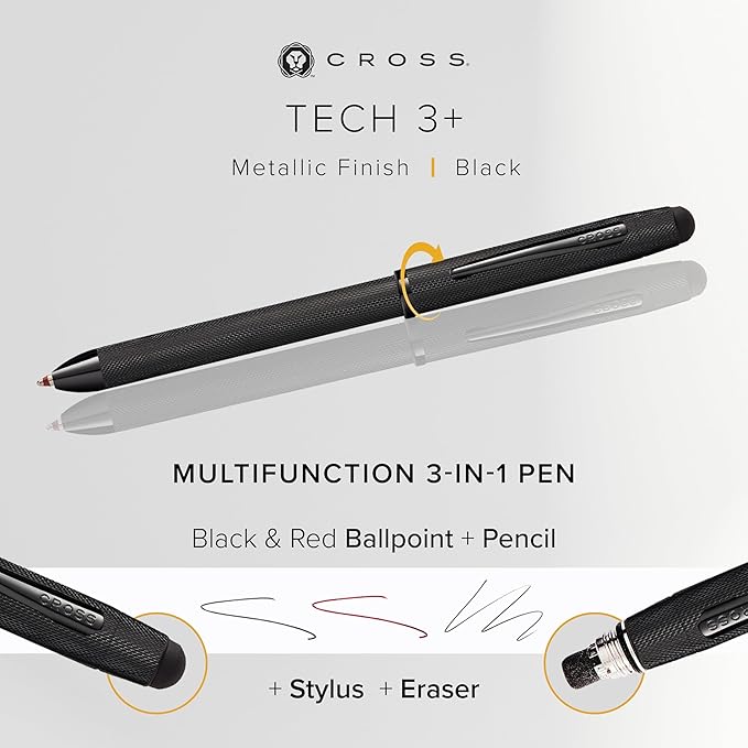Cross Tech3+ Refillable Tech3+ Presented in a Premium Gift Box - Medium Point, Black Ink, Black