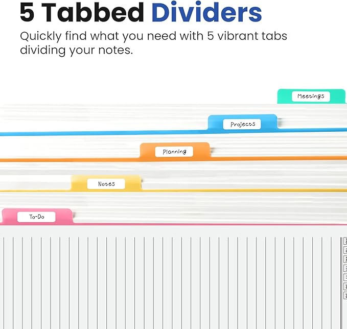 Hardcover Spiral Journal Notebooks for Work With Removable Dividers & Tabs, 8.5"x11" 5 Subject Notebook for Note Taking & Organizer, A4 College Ruled Lined Journal for Women & Writing, Royal Blue, 280 Pages