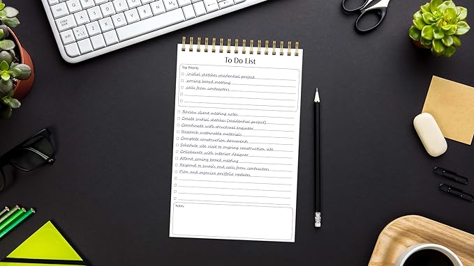 Better Office Products To Do List Mini Notepads, 5.5" x 8.5", Planning Note Pads, 50 Sheets Per Pad, Double Wire Spiral, Daily Agenda Productivity Checklist Organizer (6 Pack)