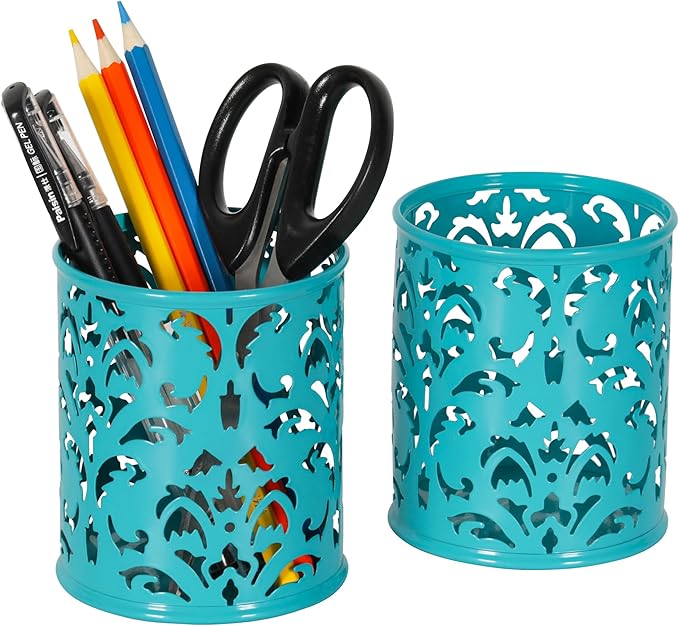 EasyPAG Metal Round Pen Holder 2 Pack Desk Pencil Organizer for Classroom, School & Office,Dark Teal