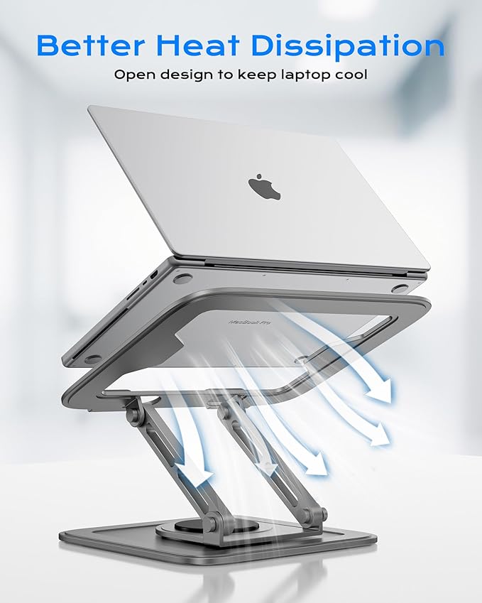 Adjustable Laptop Stand for Desk with 360 Base, Ergonomic Laptop Riser, Mount, Holder Notebook Computer Stand for MacBook Air Pro, HP, Dell, XPS, HP 16" Laptops - Gray
