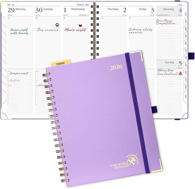 POPRUN 2026 Planner (Large Size 10'' x 8'' Wire-Bound Hard Cover) Daily Weekly and Monthly Calendar - Agenda 2026 (Jan.2026-Dec.2026) with Hourly Schedule, Monthly Tabs - Violet