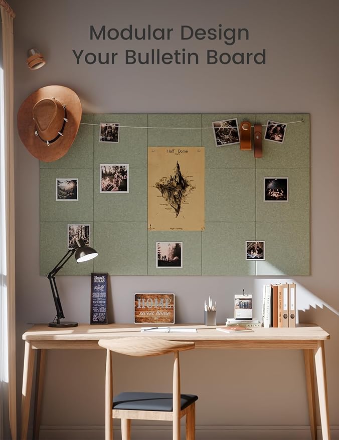 Large Felt Bulletin Board 36" x 24" Cork Board Alternative-6 Pack with 40 Safe Removable Adhesive Tabs, Cork Boards for Walls Cork Board for Home Office Classroom Pin Board - Sage