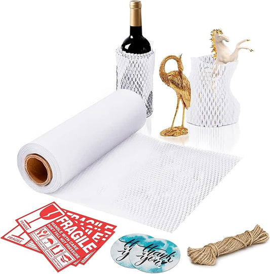 White Honeycomb Packing Paper for Moving Breakables, 15 Inch x 100 Feet. Fragile Shipping Supplies. Perforated Packing Materials for Fragile Items. Moving Paper Wrap. Eco Friendly Packaging