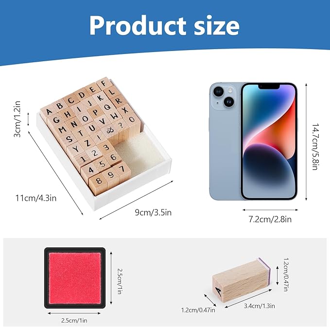 39 PCS Small Letter Stamps and Ink Pad for Crafting, Clay Alphabet Wooden Rubber Stamp Kit for Kids, DIY Craft Scrapbook Supplies for Card Making (Small-41PCS)