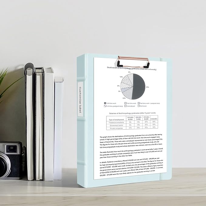 Ospelelf 3 Ring Binder 1 Inch Vintage Hardcover, Leather Organizer for Letter Size, Professional Clipboard with Dividers and Tabs, Blue