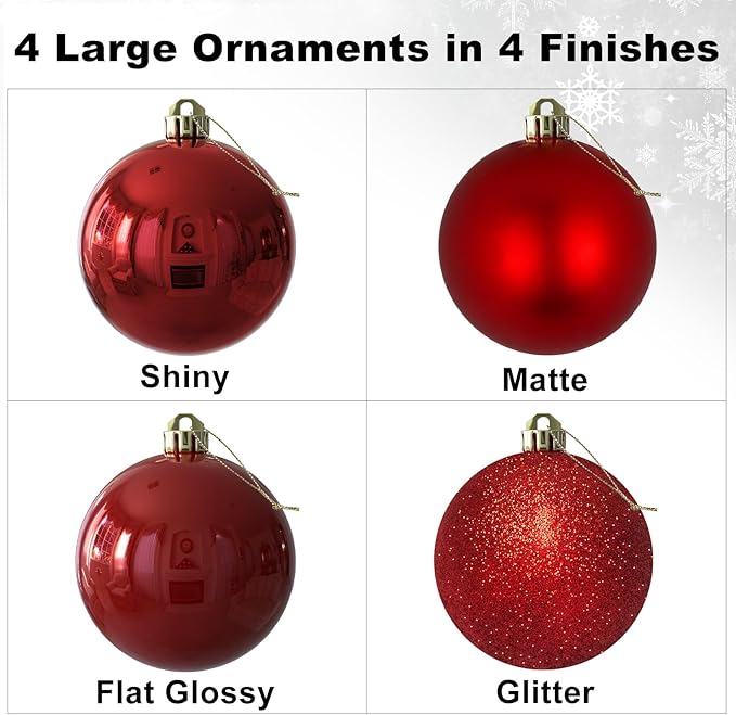 Rose Red 4.0" Large Christmas Balls - Christmas Tree Decoration Ornaments Shatterproof Hanging Balls for Birthday Halloween Holiday Wedding Decorations Set of 4pcs