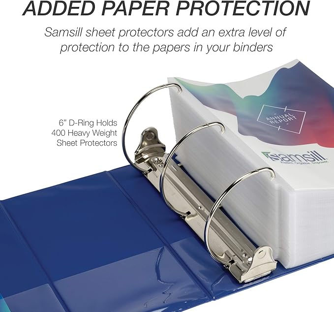 Samsill Durable 6 inch 3 Ring Binder, Made in USA, Locking D Ring FSC 100% Recycled Chipboard, Blue, 6 Pack