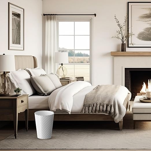 Bathroom Trash Can, 8 Pack 1.8 Gallons Small Trash Can with Trash Bags, Bathroom Garbage Can, Plastic Trash Bin, Round Waste Basket for Bedroom, Office, Kitchen, Room, Compact Space (White)