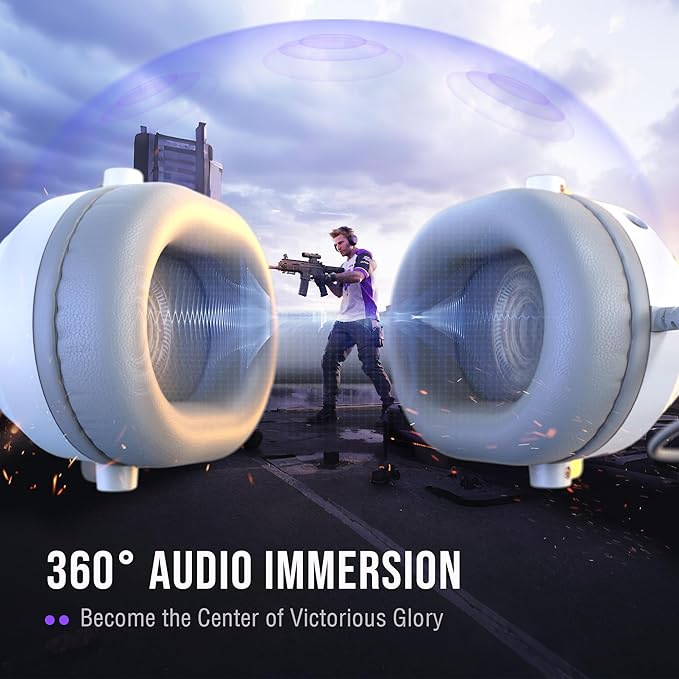 FIFINE USB Gaming Headset: Flowing RGB Lighting - 7.1 Surround Sound - Detachable Mic - Soft Ear Pads, Over-Ear Headset with Control Box, for PC, Laptop, Mac, PS5/PS4 - AmpliGame H13WP (White&Purple)