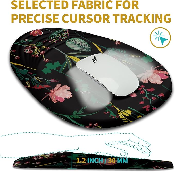 Hokafenle Ergonomic Mouse Pad Wrist Support with Stepped-Wedge Design, Wrist Rest Pain Relief Mousepad Filled with Memory Foam, Carpal Tunnel Mousepad for Wireless Mouse(12x8 inch, Botanical Flowers)