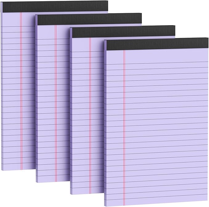 4 Pack Note Pads 5 x 8 Inch Purple Small Legal Pads 5 x 8 Colored Notepad 5 x 8 Perforated Writing Pads Lined Paper Pads College Ruled Pad Paper 30 Sheets Notebook for Study, To-Do Lists, Office