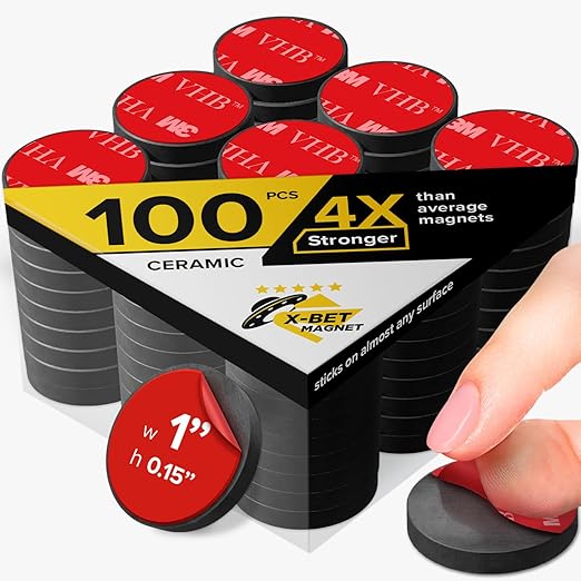 Adhesive Strong Magnets Heavy Duty (100 pcs 1x0.15) - Round Magnet - Strong Sticky Magnets with Adhesive Backing - Ceramic Magnet, Ferrite Ideal for for Industrial Use