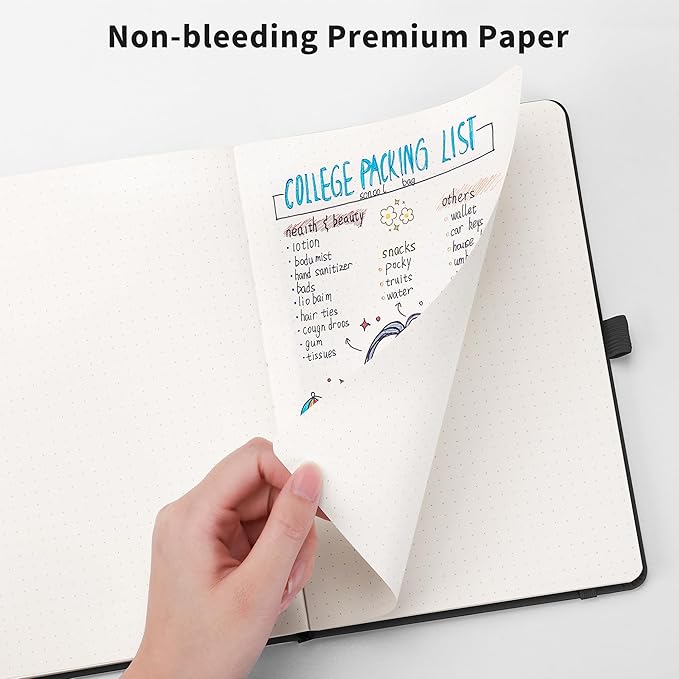 RETTACY Bullet Dotted Journal Notebook, 192 Pages, A5 Medium Size (5.7'' x 8.3''), Leather Hardcover, 100 GSM Thick Paper, for Bullet Journaling, Planning, Tracking (Purple)