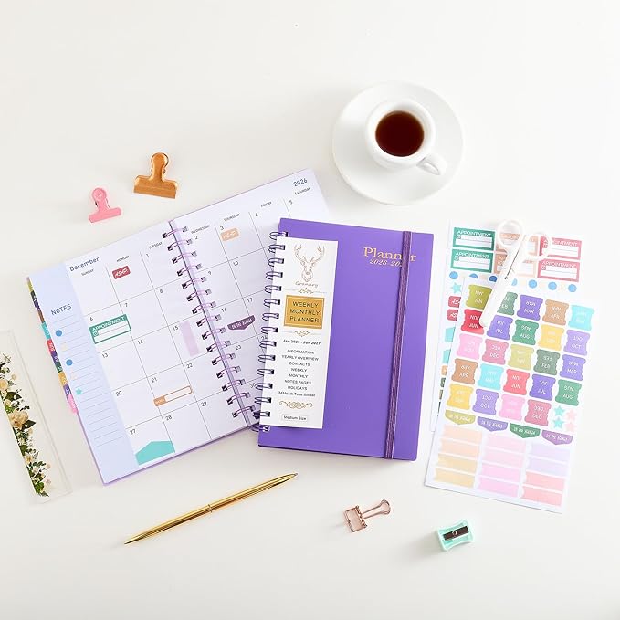 Daily Planner 2026-2027, Weekly and Monthly Planner 2026-2027 Academic Year, January 2026-June 2027 Calendar Planner, 8.2"×5.5", 18 Months, Agenda Book for Teacher, School Student(JAN.2026-JUN.2027 Deep Purple)