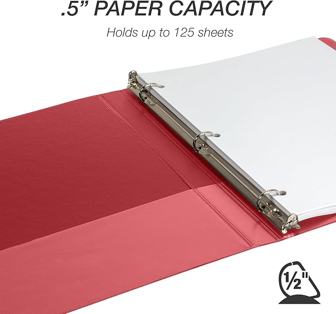 Samsill Durable 0.5 inch 3 Ring Binder, Made in USA, D Ring Binder,FSC 100% Recycled Chipboard, Red, 12 Pack