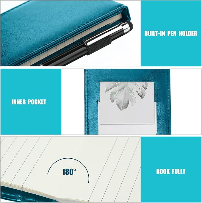 Outus 10 Pcs Pocket Notebook with Pen Set Included Mini Pocket Notepad Holder with 50 Lined Sheets, Metal Pen, 8 Pcs 3 x 5 Inch Memo Book Refills, 30 Lined Paper Per Note Pad (Sky Blue)