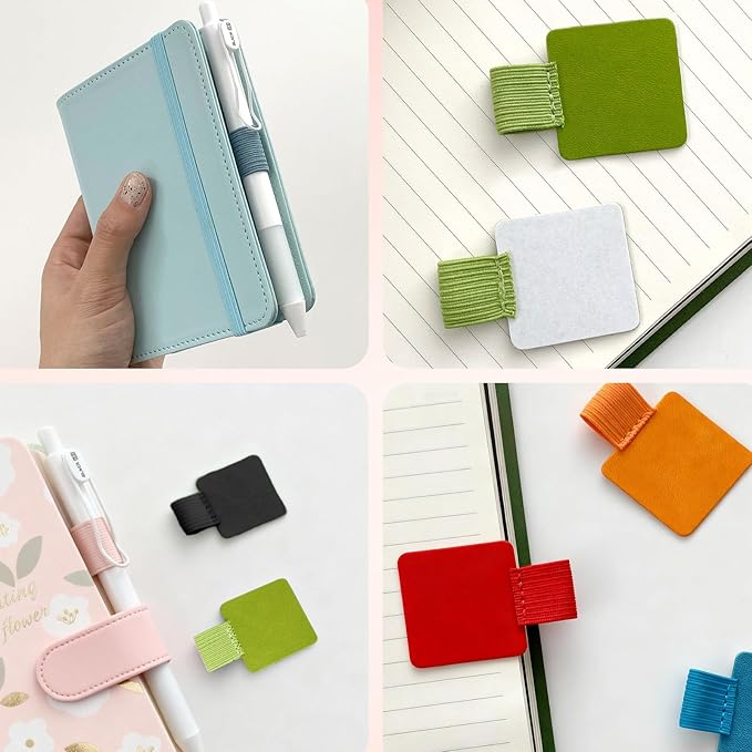 10-Pack Self-Adhesive Pen Loop Holder,Elastic Notebook Pen Holder for Journals,Planners,Diaries,10 Mixed Colors Magnetic Bookmark-Style Pen Holder
