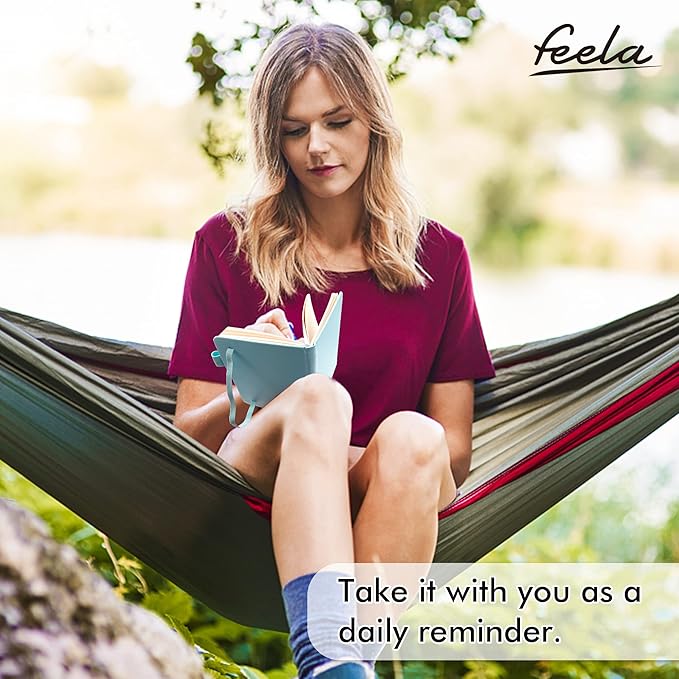 feela 6 Pack Pocket Small Notebooks Bulk, Mini Cute Memo Notepads Hardcover College Ruled Lined Journals with Pen Holder for Women Girls Office School, with 6 Black Pens, 3.5”x 5.5”, A6, Sky Blue