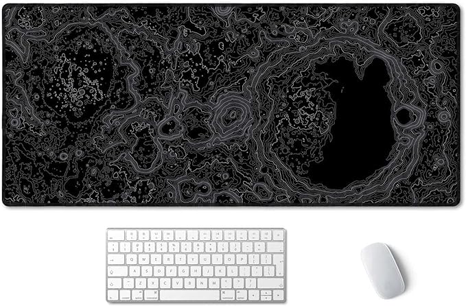 SSOIU Moon Topographic Map Extended Mouse Pad, XXL Gaming Mouse Pads, Large Big Mousepad Laptop Computer Keyboard Mat Desk Pad with Non-Slip Base Stitched Edge for Gaming Office, 35.5 x 15.7 inch