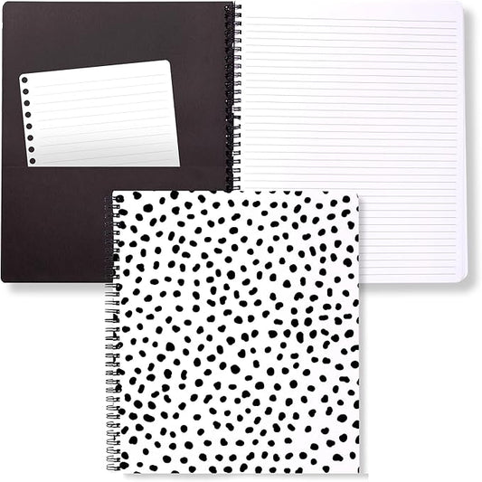 Steel Mill & Co Cute Large Spiral Notebook College Ruled, 11" x 9.5" with Durable Hardcover and 160 Lined Pages, Black Dots