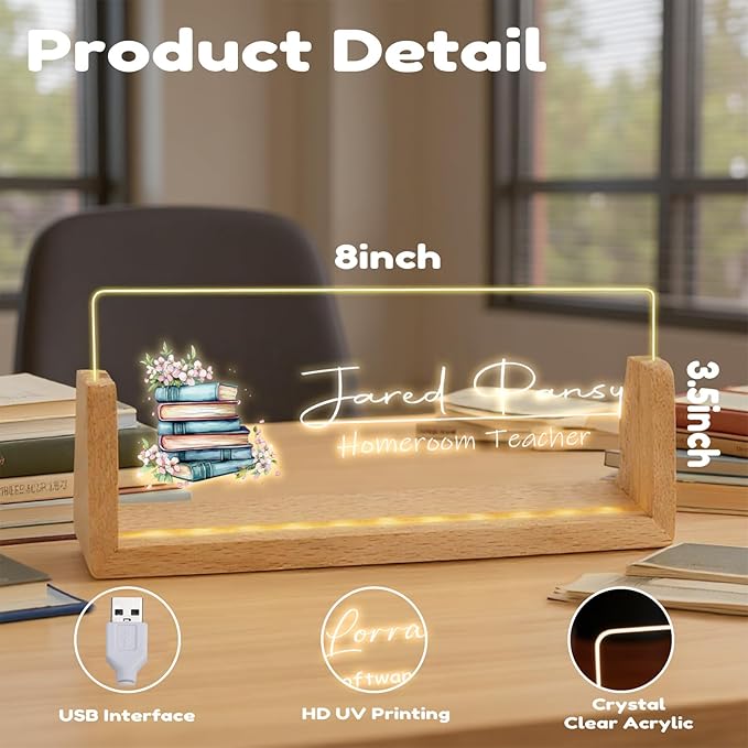 Custom Desk Name Plate,Light Up Acrylic Office Sign, Personalized Gift for Boss Coworker Teacher, Employee Appreciation Award, Home Office Decor