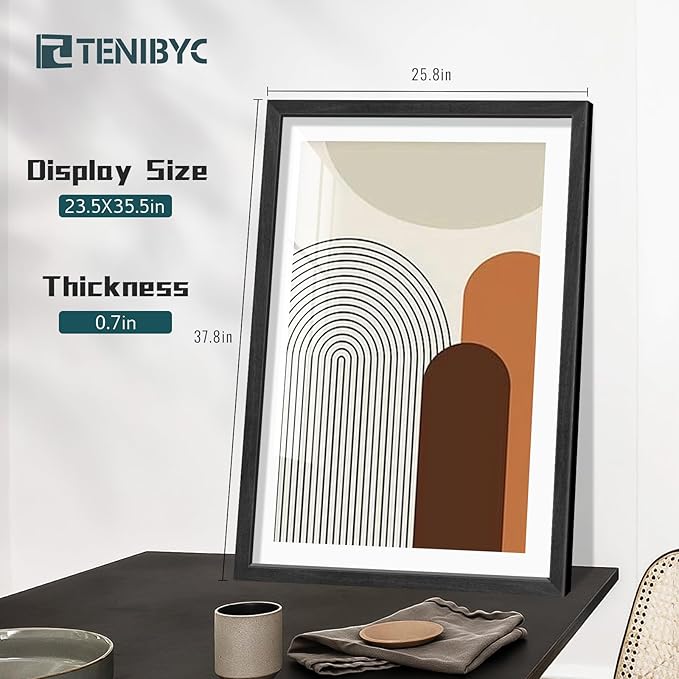 24x36 Poster Frame 4 Pack, Textured Black Wood Picture Frame, Suitable for Photos, Puzzles, Paintings & Maps, Wall Hanging