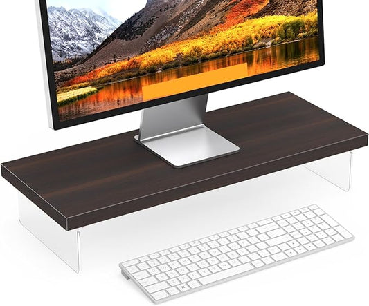 Monitor Stand Riser, Wood & Acrylic Computer Monitor Stand Desk Desktop Organizer Table for Home, Office Workspace, Laptop Riser, Printer, PC & TV Screen Riser