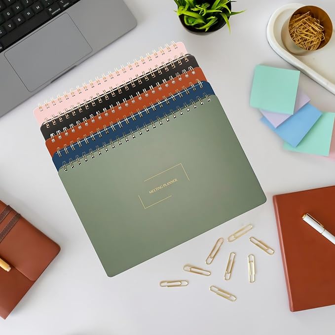 | Meeting Notebook for Work | 8.25" x 11.75" | Project Planner | Simple Design | Multiple Layouts | Office and Business Planner (Black, Meeting Planner - Landscape)