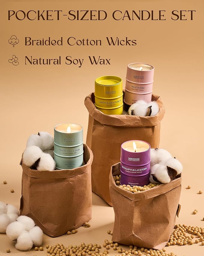 Spring Candles Set | Spring Scented Candles Gift Set | 4 Pack Candles for Home Scented Candle,Citrus Lemon Lavender Rose Sage Candle Bulk,Gift Set for Women and Men,Soy Wax 14 oz 86 Hour