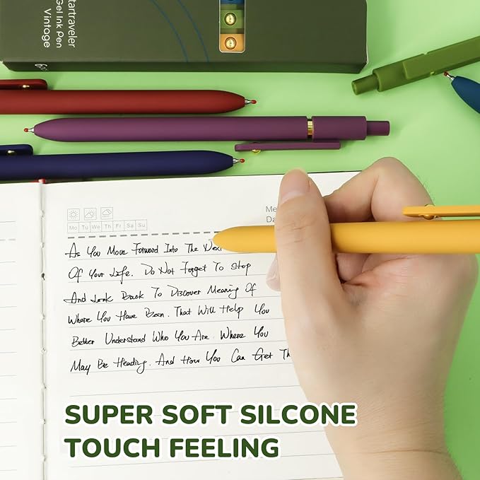 Gel Pens, 6 Pcs Black Ink Pens for Women, 0.5mm Fine Point Smooth Writing Pens, High-End Series Retractable Pens for Journaling Note Taking (6 Pcs Gold Vintage)