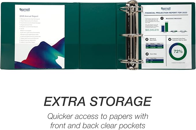 Samsill Durable 6 inch 3 Ring Binder, Made in USA, Locking D Ring FSC 100% Recycled Chipboard, Green, 2 Pack