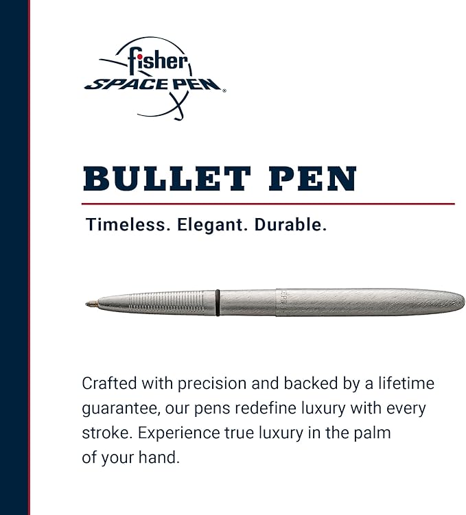 Fisher Space Pen Brushed Chrome Bullet Space Pen, Ballpoint, Brass, Black Ink, Gift Box