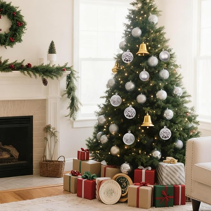 Christmas Tree Decorations Ornament Set, 60ct 2.36 Inches Silver Shatterproof Christmas Ball Ornaments, Hanging Ball for Xmas Holiday Wedding Party Decor